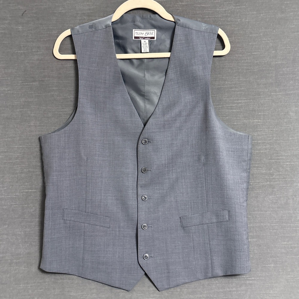Jos A Bank Suit Vest M Gray Wool Brrr Comfort Business Classic 40-42